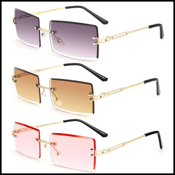 Vintage Rimless Sunglasses Rectangle Frameless Classic Retro UV400 Protection main image 4